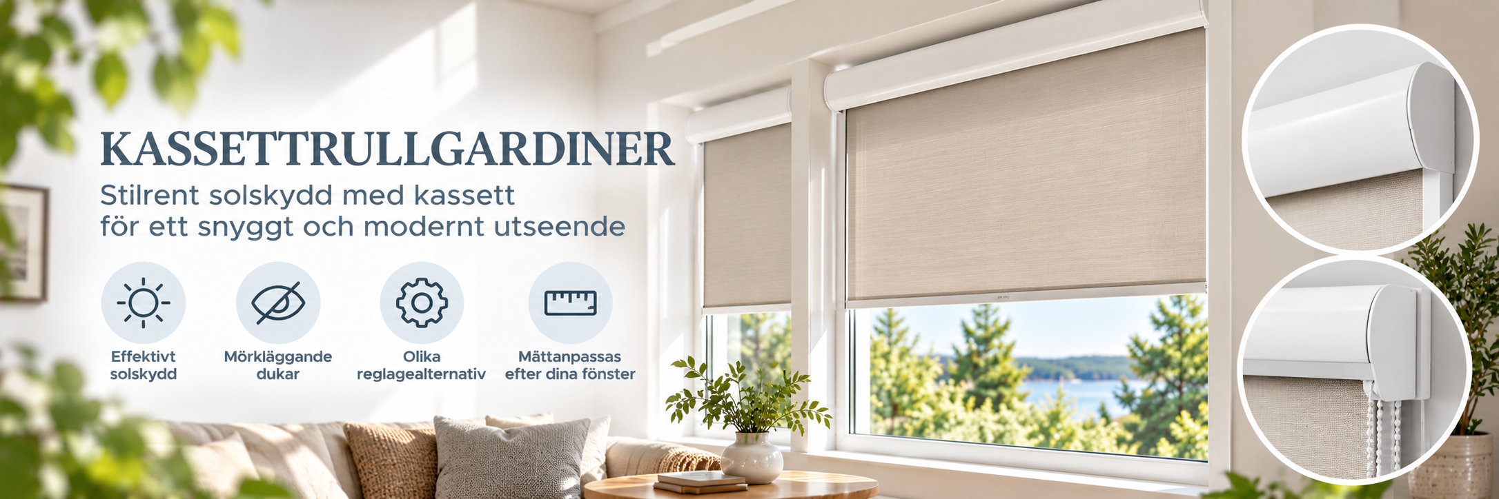 Kassettrullgardin med elegant kassettbeslag vid fönster
