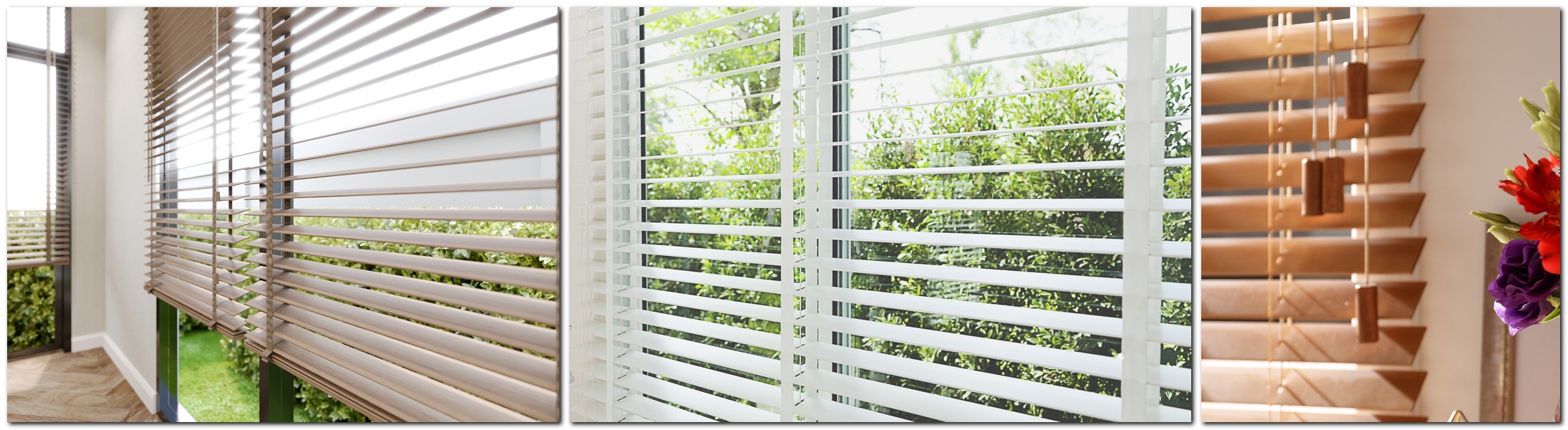 Aluminium venetian blinds in various colours and slat widths