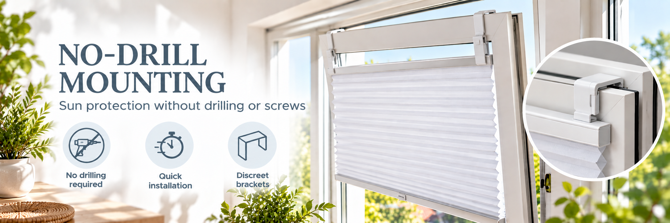 Screw-Free Installation of Window Blinds and Sun Protection