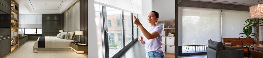 Custom-made roller blinds for bedroom and living room with light control. Maximum size depends on construction and mechanics.